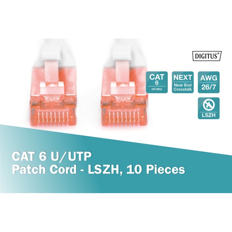CAVO PATCH U/UTP CAT 6 - LSZH,10 PEZZI 0,5 MT. COLORE GRIGIO