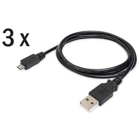 CONFEZIONE 3 CAVI USB 2.0 MICRO USB 1 MT 3A, COLORE NERO