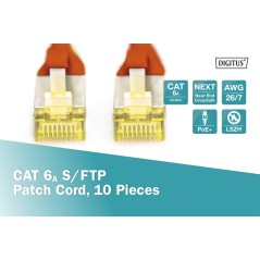 CAVO PATCH CAT 6A S/FTP, 10 PEZZI , 3 MT. COLORE ROSSO