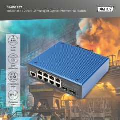 DIGITUS SWITCH INDUSTRIALE GIGABIT ETHERNET POE GESTITO A 8+2 PORTE L2