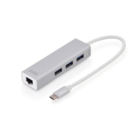 HUB DIGITUS CONNETTORE TIPO C CON 3 PORTE USB 3.0 + PORTA RETE GIGABIT