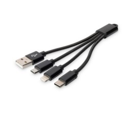 CAVO DI RICARICA 3 IN 1 USB A, LIGHTNING + MICRO USB + USB-C DIGITUS CM 15