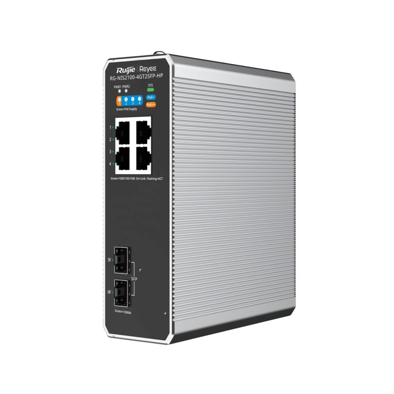 REYEE CLOUD INDUSTRIAL SWITCH L2 FULL MANAGED IP40, 4XRJ45 GIGABIT, 2XSFP, 3 P. POE+ E 1 P. POE++ REYEE CLOUD INDUSTRIAL SWITCH L2 FULL MANAGED IP40, 4XRJ45 GIGABIT, 2XSFP, 3 P. POE+ E 1 P. POE++