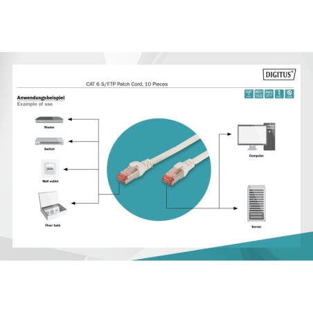 CONFEZIONE 10 CAVI CAT 6 SCHERMATI S/FTP MT 2 COLORE BIANCO DIGITUS