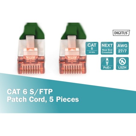 CONFEZIONE 5 CAVI CAT 6 SCHERMATI S/FTP MT 10 COLORE VERDE DIGITUS