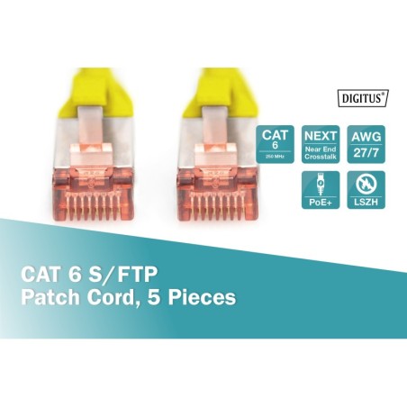 CONFEZIONE 5 CAVI CAT 6 SCHERMATI S/FTP MT 10 COLORE GIALLO DIGITUS