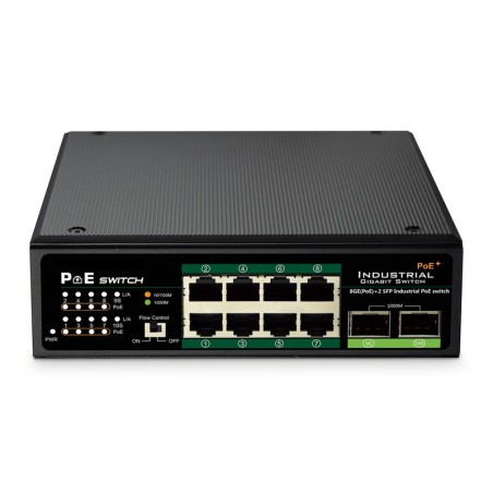 SWITCH INDUSTRIALE 8 PORTE GIGABIT POE CON 2 SFP IEEE802.3AF/AT, DIN RAIL