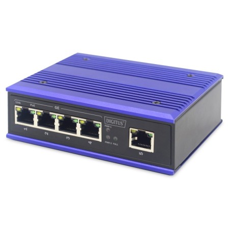 SWITCH INDUSTRIALE 4 PORTE GIGABIT POE + 1 PORTA UPLINK DIN RAIL