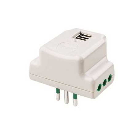 ADATTATORE ELETTRICO SPINA TRIPOLARE ITALIANA 10A CON 3 PRESE TRIPOLARI ITALIANE 10A E 2 PORTE USB 5V 2,1A BIANCO