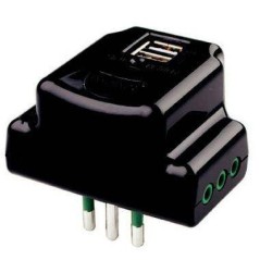 ADATTATORE ELETTRICO SPINA TRIPOLARE ITALIANA 10A CON 3 PRESE TRIPOLARI ITALIANE 10A E 2 PORTE USB 5V 2,1A NERO