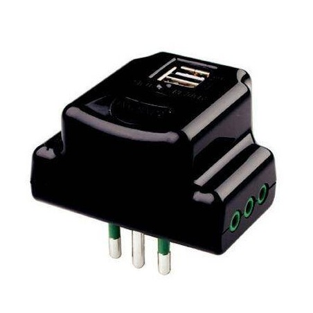 ADATTATORE ELETTRICO SPINA TRIPOLARE ITALIANA 10A CON 3 PRESE TRIPOLARI ITALIANE 10A E 2 PORTE USB 5V 2,1A NERO