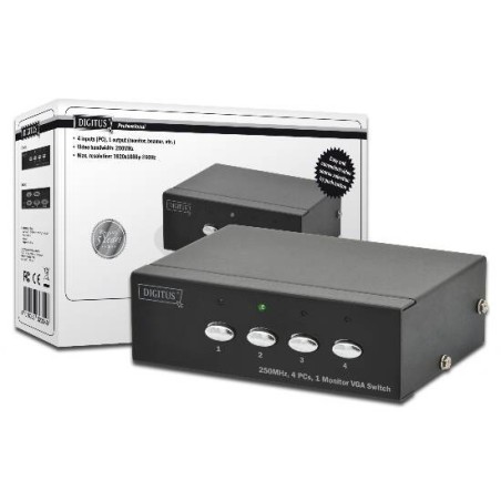 SWITCH SELETTORE VIDEO VGA 15 POLI FEMMINA 4 PERSONAL COMPUTER 1 MONITOR