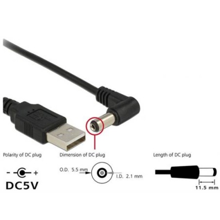 CAVO DI ALIMENTAZIONE USB DC 5,5 X 2,10MM 90° 1,5 MT