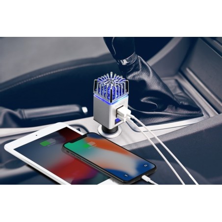 PURIFICATORE E RINFRESCANTE ARIA E IONIZZATORE PER ACCENISIGARI DA AUTO CON 2 PORTE USB E DISPLAY