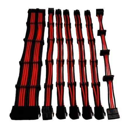 SET 7 PROLUNGHE DA 30 CM NYLON ROSSO/NERO: 24PIN, 4+4PIN, 4 X PCI-E 6+2, 4 X SATA