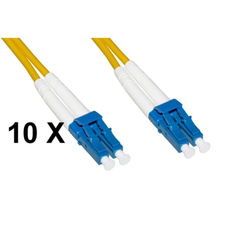 CONFEZIONE 10 CAVI FIBRA OTTICA LC A LC SINGLEMODE DUPLEX OS2 GUAINA 2 MM 9/125 MT.1