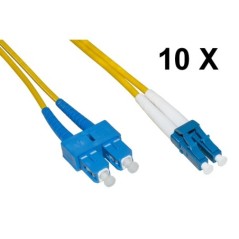 CONFEZIONE 10 CAVI FIBRA OTTICA LC A SC SINGLEMODE DUPLEX OS2 GUAINA 2 MM 9/125 MT.2