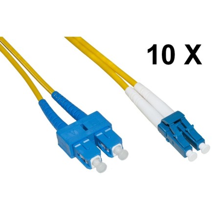 CONFEZIONE 10 CAVI FIBRA OTTICA LC A SC SINGLEMODE DUPLEX OS2 GUAINA 2 MM 9/125 MT.5