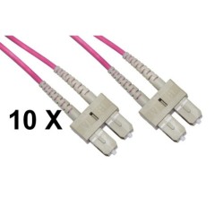 CONFEZIONE 10 CAVI FIBRA OTTICA SC A SC MULTIMODE DUPLEX OM4 GUAINA 2 MM 50/125 MT.1