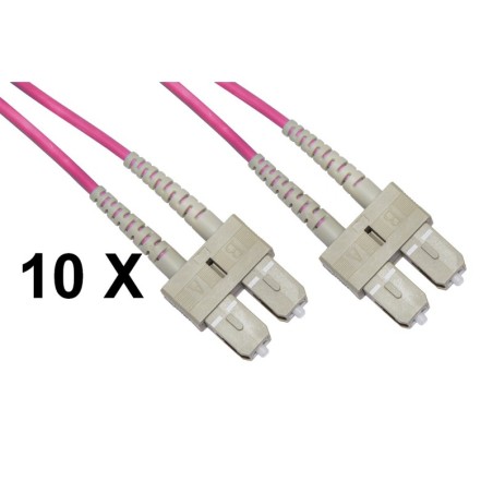 CONFEZIONE 10 CAVI FIBRA OTTICA SC A SC MULTIMODE DUPLEX OM4 GUAINA 2 MM 50/125 MT.1