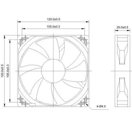 VENTOLA 120X120X25 12 VOLT CONNETTORE 3 FILI CON VITI INCLUSE