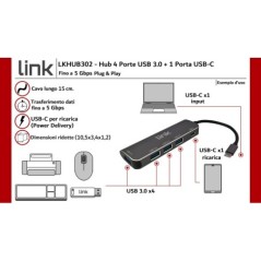 HUB USB-C ® CON 4 PORTE USB E PORTA USB-C FEMMINA PD PER RICARICA DISPOSITIVI