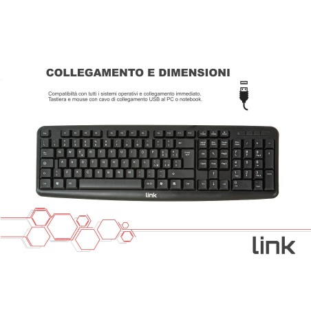 KIT TASTIERA ITALIANA 108 TASTI E MOUSE OTTICO CON CAVO USB