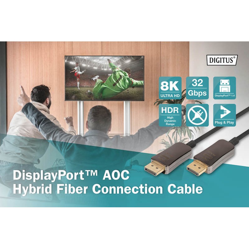 DIGITUS CAVO IN FIBRA OTTICA IBRIDO DISPLAYPORT  AOC, UHD 8K, 20 M