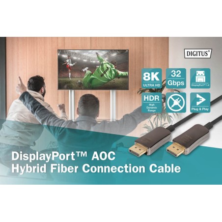 DIGITUS CAVO IN FIBRA OTTICA IBRIDO DISPLAYPORT  AOC, UHD 8K, 20 M