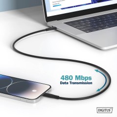 CAVO RICARICA GUAINA SILICONE USB-C / LIGHTNING 2M, USB 2.0, 60W, NERO
