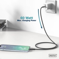 CAVO RICARICA GUAINA SILICONE USB-C / LIGHTNING 2M, USB 2.0, 60W, NERO