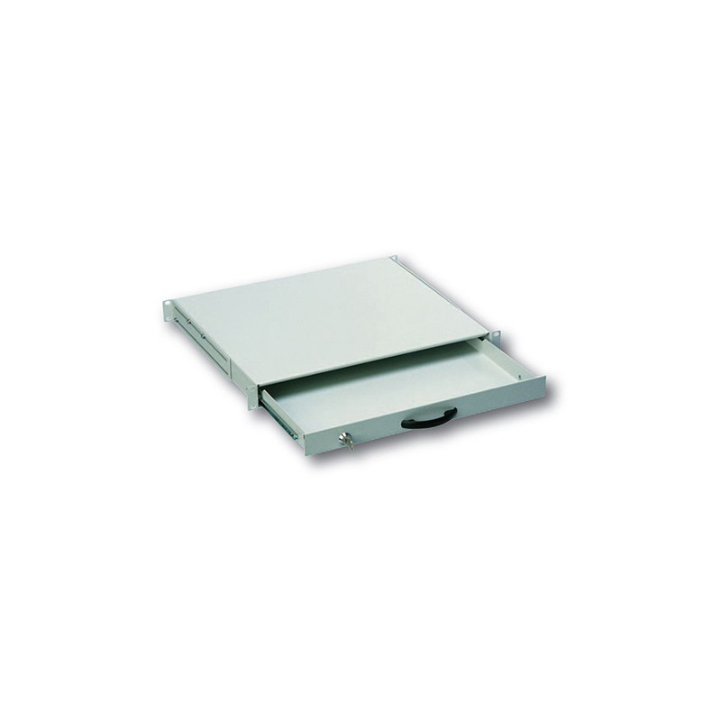CASSETTO ESTRAIBILE CON MANIGLIA E CHIUSURA A CHIAVE PER ARMADI RACK 19 MISURE MM. 482X45X492 COLORE GRIGIO CHIARO