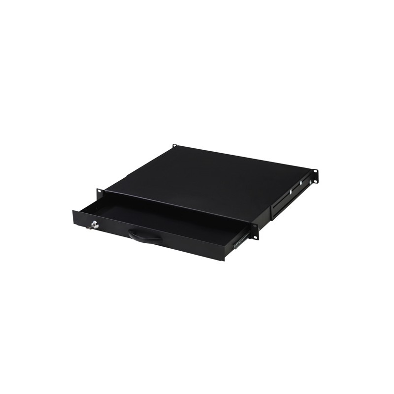 CASSETTO ESTRAIBILE CON MANIGLIA E CHIUSURA A CHIAVE PER ARMADI RACK 19" MISURE MM. 482X45X492 COLORE NERO