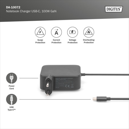 DIGITUS CARICATORE PER NOTEBOOK USB-C, 100W GAN
