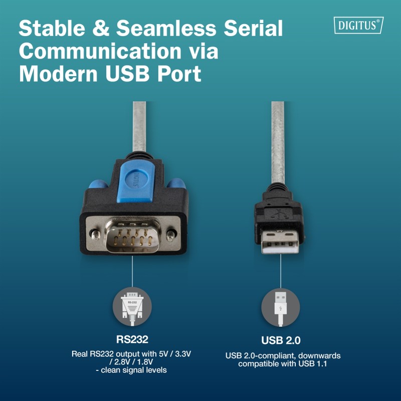CAVO ADATTATORE DA USB 2.0 A RS232, 1,8 M, CHIPSET FTDI INTEGRATO