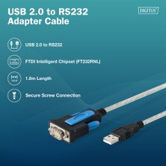 CAVO ADATTATORE DA USB 2.0 A RS232, 1,8 M, CHIPSET FTDI INTEGRATO
