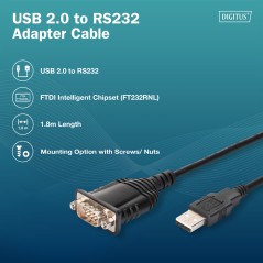 CAVO ADATTATORE DA USB 2.0 A RS232, 1,8 M, CHIPSET FTDI FT232RNL INTEGRATO