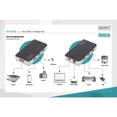 HUB CON 7 PORTE USB 2.0 CON ALIMENTATORE ESTERNO COLORE ARGENTO-NERO