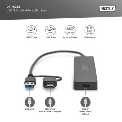DIGITUS HUB USB 3.0, 4 PORTE, SLIM LINE