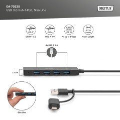 DIGITUS HUB USB 3.0, 4 PORTE, SLIM LINE