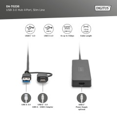 DIGITUS HUB USB 3.0, 4 PORTE, SLIM LINE