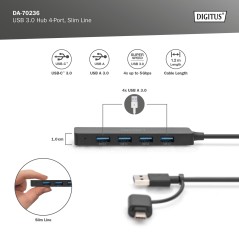 DIGITUS HUB USB 3.0, 4 PORTE, SLIM LINE