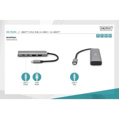 HUB USB-C 4 PORTE, 2X USB A + 2X USB-C