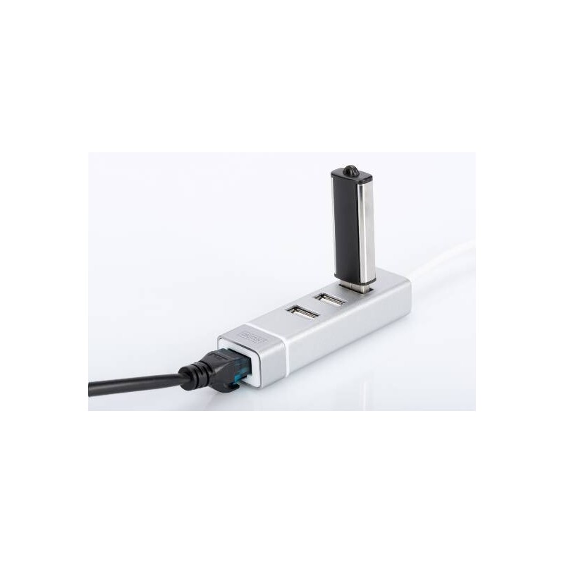 HUB CON 3 PORTE USB 2.0 TIPO A E 1 PORTA RETE RJ45, CONNETTORE MASCHIO TIPO C