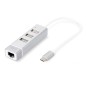 HUB CON 3 PORTE USB 2.0 TIPO A E 1 PORTA RETE RJ45, CONNETTORE MASCHIO TIPO C
