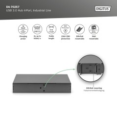 DIGITUS HUB USB 3.0, 4 PORTE, INDUSTRIAL LINE