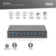 HUB USB 3.0 7 PORTE, INDUSTRIALE IN METALLO CON ALIMENTATORE INSTALLAZIONE DIN RAIL