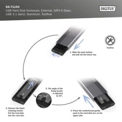 DIGITUS ALLOGGIAMENTO PER DISCO RIGIDO USB M.2, SSD, ESTERNO, SATA, 6GBPS, USB 3.1 GEN2, ALLUMINIO, SENZA ATTREZZI
