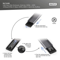 DIGITUS ALLOGGIAMENTO PER DISCO RIGIDO USB M.2, SSD, ESTERNO, NVME + SATA, 10 GBPS (NVME) 6 GBPS (SATA), USB3.1 GEN2, ALLUMINIO,