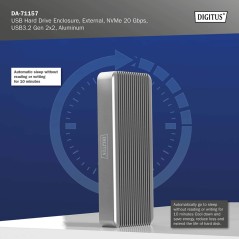 DIGITUS ALLOGGIAMENTO PER DISCO RIGIDO USB M.2, SSD, ESTERNO, NVME , 20GBPS, USB 3.2 GEN2X2, ALLUMINIO, INCL. MATERIALE DI FISSA